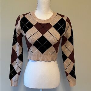 Argyle Patterned Cropped Sweater